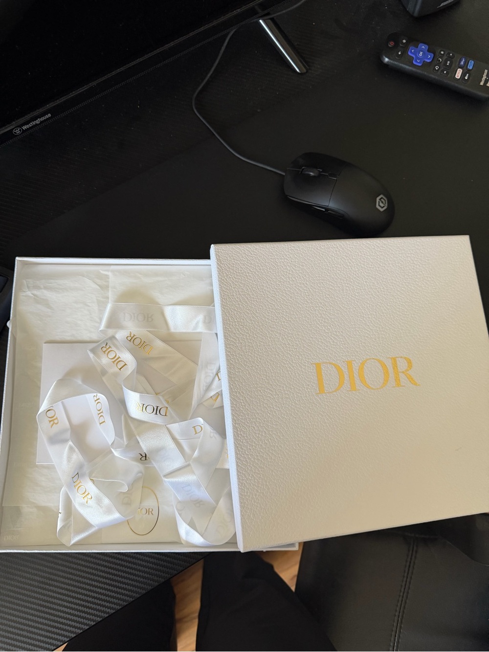 Dior White Box with Gold Logo and Branded Ribbon